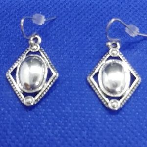 Earrings Silvertone Pierced  Dangle Triangle